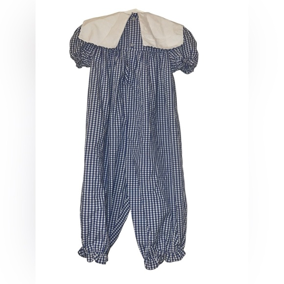Rosalina Blue Gingham bubble Romper with clown Embroidered Collar 3T - Picture 3 of 3